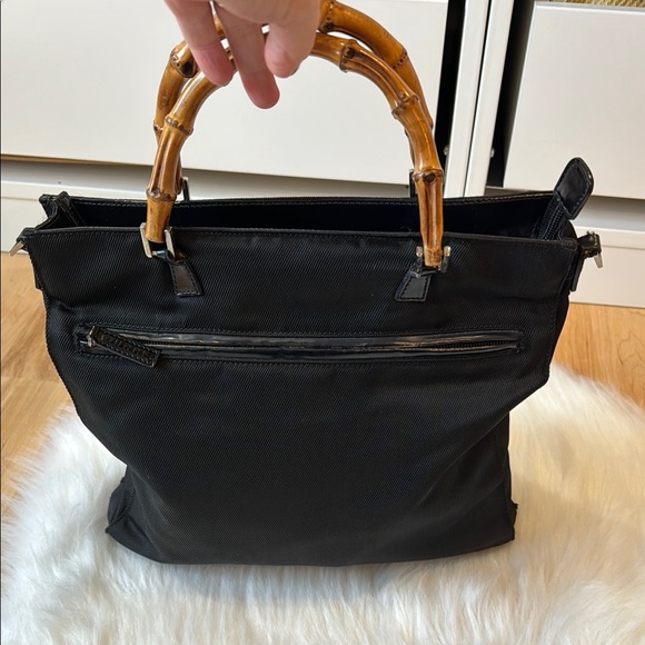 Gucci Black Nylon Tote Bag with Bamboo Handles - Picture 15 of 17
